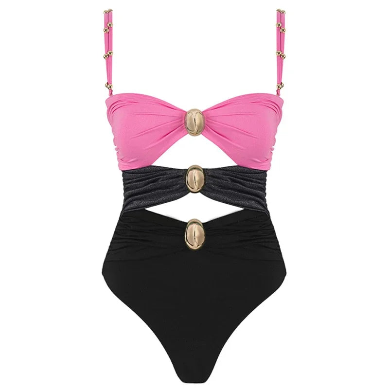 Maiô com Saída de Praia – Ombro a Ombro com Cinto e Detalhe Patchwork