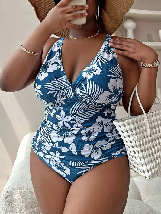 Maiô Plus Size Floral Azul - Vento Maré 