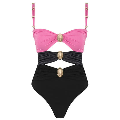 Maiô com Saída de Praia – Ombro a Ombro com Cinto e Detalhe Patchwork